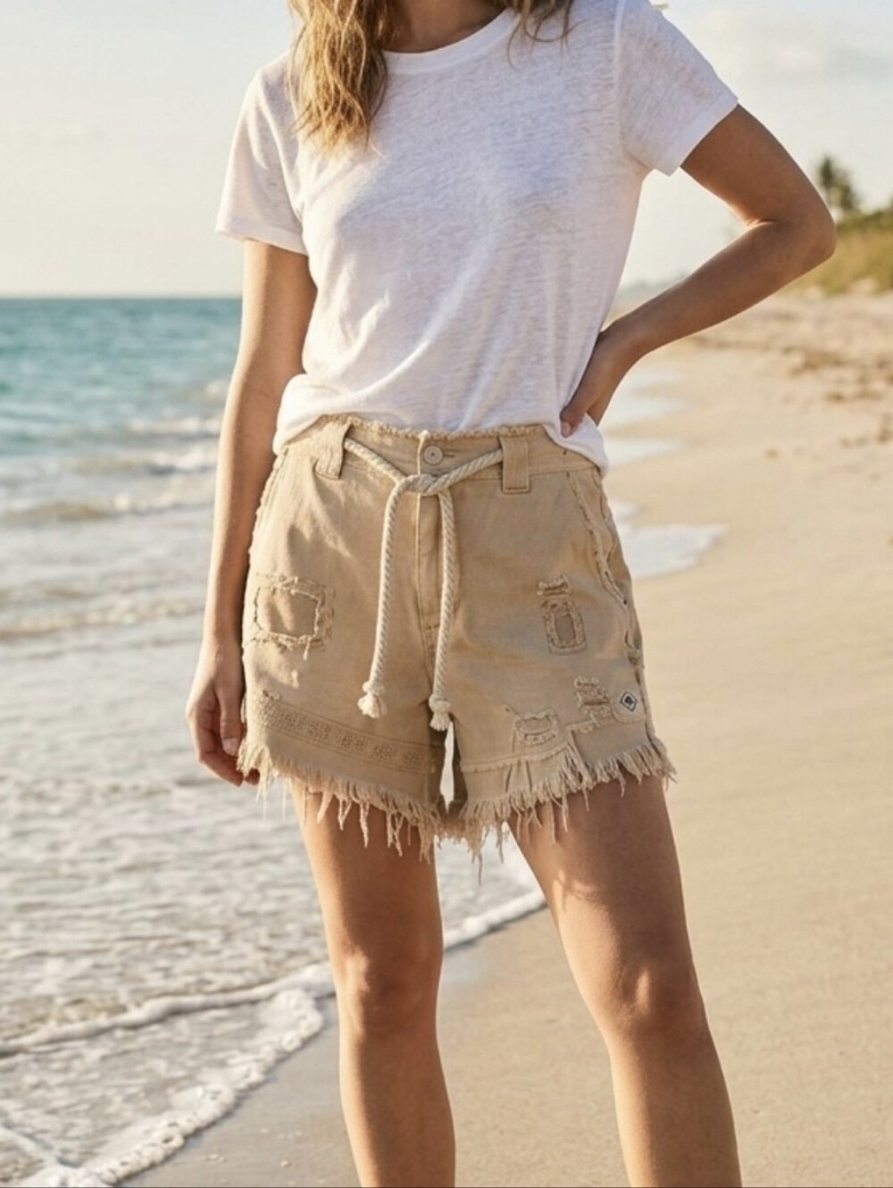 Free People Distressed Shorts SAMPLE Women's Large Tan
